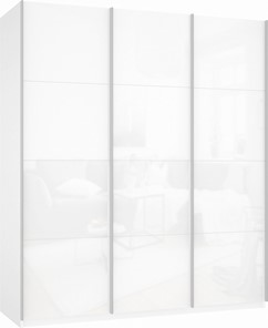 Шкаф-купе трехстворчатый Прайм (3 Белое стекло) 1800x570x2300, белый снег в Магнитогорске