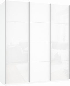 Шкаф-купе трехдверный Прайм (Белое стекло/ДСП/Белое стекло) 1800x570x2300, белый снег в Челябинске