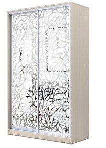 Шкаф 2-х дверный 2400х1200х620 два зеркала, "Листья" ХИТ 24-12-66-17 Дуб молочный в Челябинске