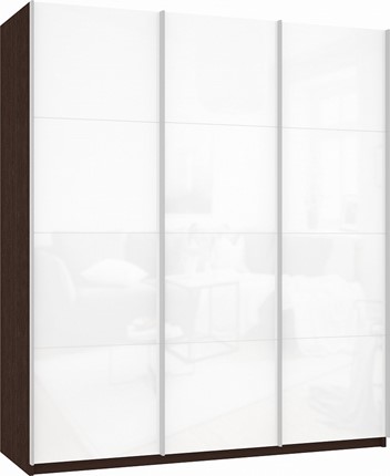 Шкаф Прайм (3 Белое стекло) 1800x570x2300, венге в Челябинске - изображение