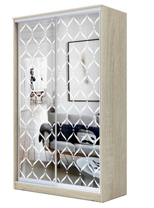 Шкаф 2-х дверный 2300х1200х420 два зеркала, "Сетка" ХИТ 23-4-12-66-16 Дуб Сонома в Челябинске - изображение