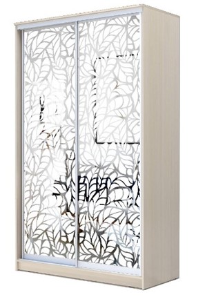 Шкаф 2-х створчатый 2400х1200х420 два зеркала, "Листья" ХИТ 24-4-12-66-17 Дуб молочный в Челябинске - изображение