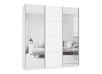 Шкаф трехдверный Прайм (Зеркало/ДСП/Зеркало) 2100x570x2300, белый снег в Копейске