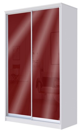 Шкаф 2-х дверный 2200х1362х420 с цветным стеклом ХИТ 22-4-14-22 Бургунд 312, Белый в Миассе - изображение