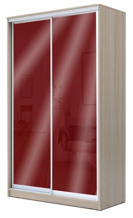 Шкаф 2-х дверный 2200х1362х420 с цветным стеклом ХИТ 22-4-14-22 Бургунд 312, Ясень шимо светлый в Челябинске - изображение