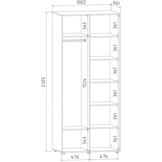 Шкаф 2-х дверный Акцент-Квадро 2-Д 2303х1000х600, Дуб крафт в Челябинске - изображение 1