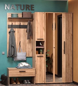 Шкаф для одежды Nature 87, фасад зеркало, Дуб табачный Craft-Черный в Челябинске - предосмотр 5