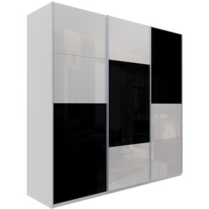Шкаф 3-х створчатый Эста, 6 белых стекол/6 черных стекол, 2700x660x2200, белый снег в Челябинске