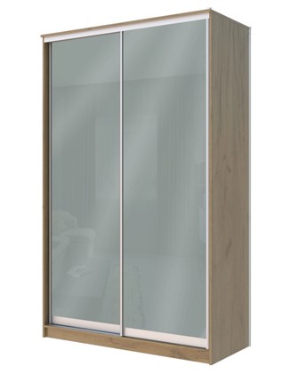 Шкаф 2-х створчатый Хит-22-12/2-22 с цветным стеклом, средне-серый 074, Дуб Крафт золотой в Челябинске - изображение
