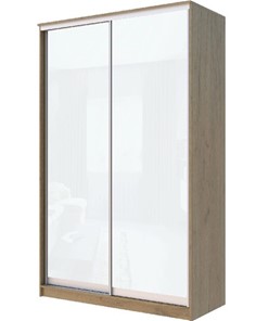 Шкаф 2-х дверный Хит-22-17-22 с цветным стеклом, белое №10, Дуб крафт золотой в Магнитогорске