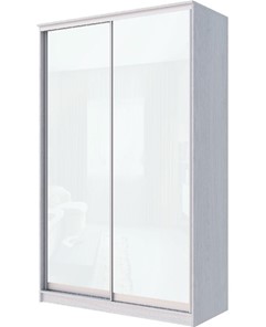 Шкаф 2-х дверный Хит-22-4-12-22 с цветным стеклом, белое №10, Ясень анкор светлый в Челябинске