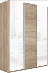 Шкаф трехстворчатый Прайм (Белое стекло/ДСП/Белое стекло) 1800x570x2300, дуб сонома в Копейске
