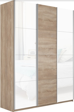 Шкаф трехстворчатый Прайм (Белое стекло/ДСП/Белое стекло) 1800x570x2300, дуб сонома в Челябинске - изображение