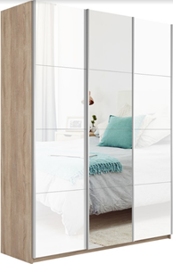 Шкаф 3-х дверный Прайм (Белое стекло/Зеркало/Белое стекло) 1800x570x2300, дуб сонома в Магнитогорске