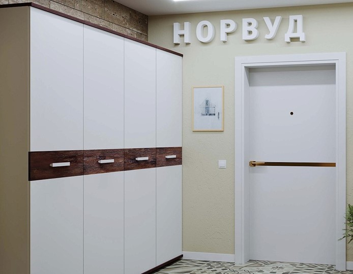 Шкаф в прихожую Норвуд 71, Белый-Орех шоколадный в Челябинске - изображение 2