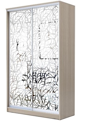 Шкаф 2-х дверный 2400х1200х420 два зеркала, "Листья" ХИТ 24-4-12-66-17 Ясень шимо светлый в Челябинске - изображение