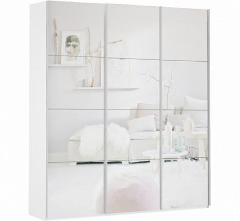 Шкаф 3-х дверный Прайм (3 зеркало) 1800x570x2300, белый снег в Челябинске - изображение