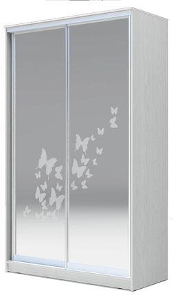 Шкаф 2200х1200х420 два зеркала, "Бабочки" ХИТ 22-4-12-66-05 Белая шагрень в Челябинске - изображение