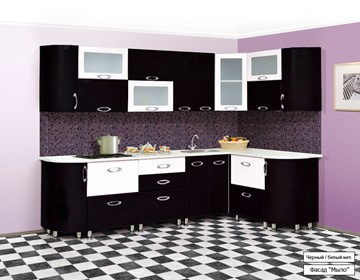 Кухня угловая Мыло 128 2700х1500, цвет Черный/Белый металлик в Челябинске - предосмотр