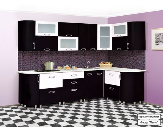 Кухня угловая Мыло 128 2700х1500, цвет Черный/Белый металлик в Челябинске - изображение