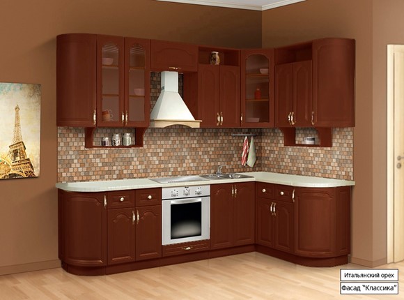 Угловой кухонный гарнитур Классика 2700х1500, цвет Итальянский орех в Златоусте - изображение