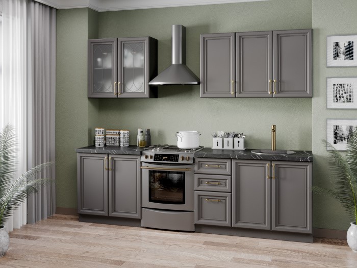 Кухонный гарнитур Джелатто 2600, Чёрный/Оникс серый в Миассе - изображение