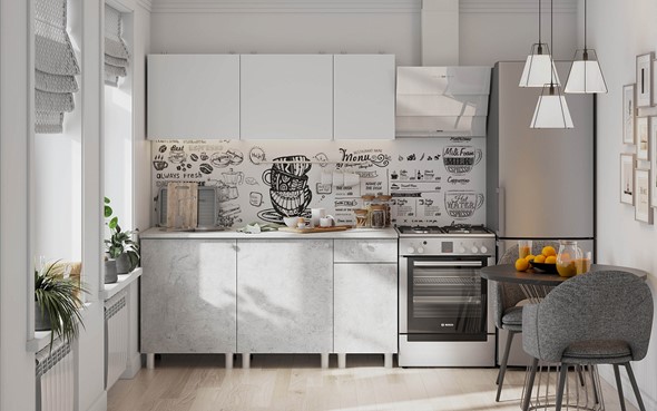Готовая кухня КГ-1 1600, белый/белый/цемент светлый/антарес в Копейске - изображение