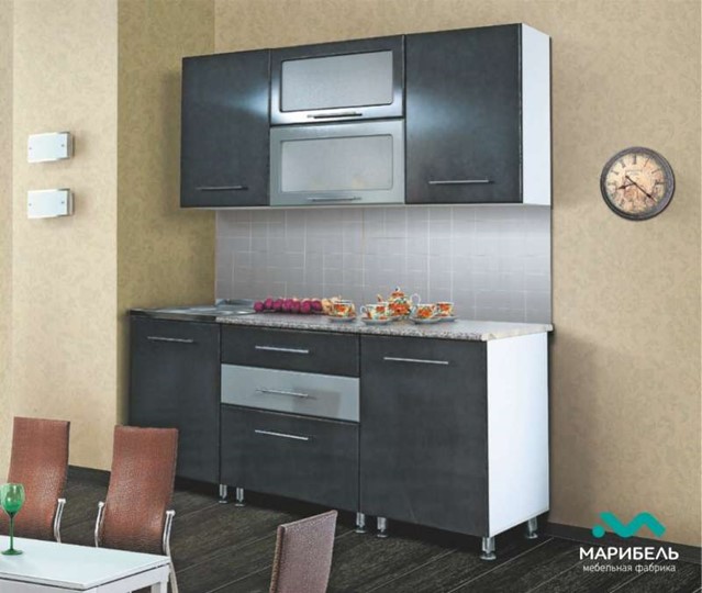 Гарнитур на кухню Мыло 224 2000х718, цвет Черный/Белый металлик в Магнитогорске - изображение 2