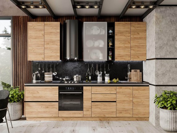 Модульная кухня Шервуд №4, Черный/Дуб золотой в Миассе - изображение