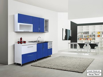 Прямой кухонный гарнитур Мыло 224 2000х718, цвет Синий/Белый металлик в Челябинске