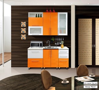 Гарнитур на кухню Мыло 224 1600х718, цвет Оранжевый/Белый металлик в Челябинске - предосмотр