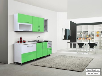 Модульный кухонный гарнитур Мыло 224 2000х918, цвет Салат/Белый металлик в Копейске - предосмотр