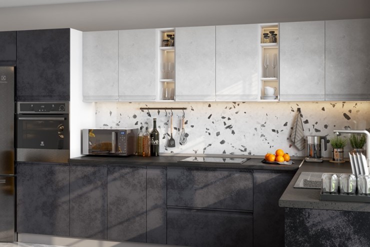 Угловой кухонный гарнитур Вельвет, бетон графит/бетон снежный в Златоусте - изображение 2
