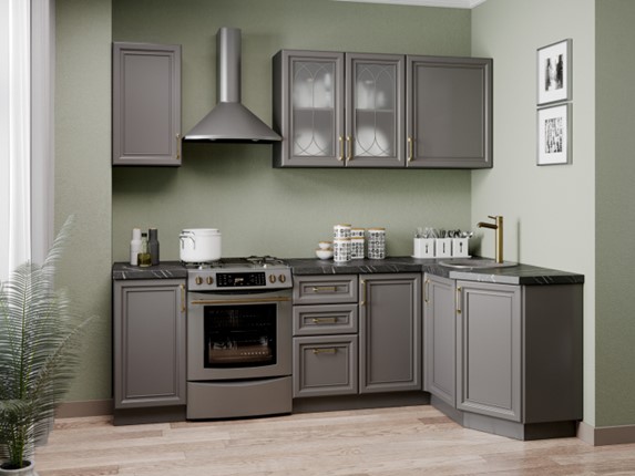 Гарнитур угловой на кухню Джелатто 2400, Чёрный/Оникс серый в Миассе - изображение