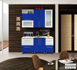 Готовая прямая кухня Мыло 224 1600х718, цвет Синий/Белый металлик в Челябинске