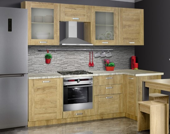 Угловой кухонный гарнитур Квадро 2400х1000, цвет Дуб Баррик в Златоусте - изображение