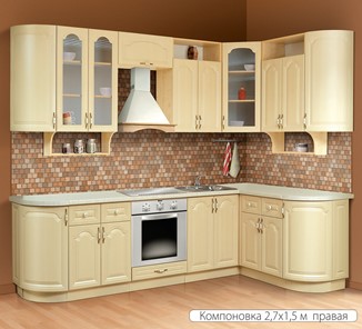 Угловая кухня Классика 2700х1500, цвет Дуб беленый в Челябинске - предосмотр