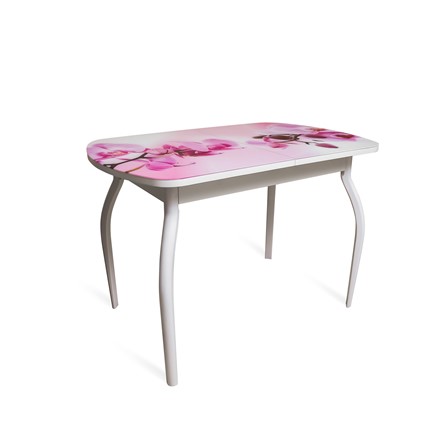 Кухонный раскладной стол ПГ-01СТФ белое/орхидея/крашенные фигурные в Миассе - изображение