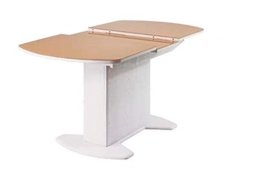 Кухонный стол раскладной ПГ-02 тумба СТ1 АП, автоподъем, белое дерево МДФ, стекло песочное в Миассе