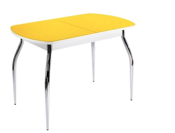 Кухонный обеденный стол ПГ-04 СТ2, белое/желтое стекло/35 хром гнутые металл в Миассе - изображение