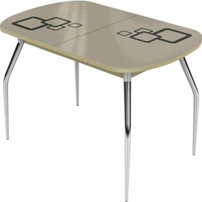 Кухонный стол раскладной Ривьера мини хром №5, Рисунок квадро (стекло молочное/коричневый/дуб выбеленный) в Миассе