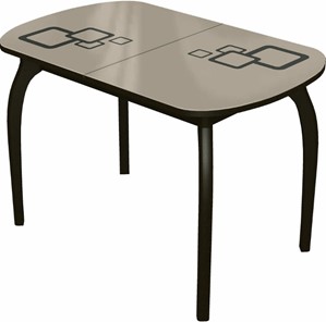 Кухонный раздвижной стол Ривьера мини дерево №1, Рисунок квадро (стекло молочное/коричневый/венге) в Челябинске - предосмотр