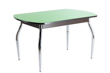 Кухонный обеденный стол ПГ-05 СТ2, венге ЛДСП/фисташка стекло/35 хром гнутые металл в Копейске
