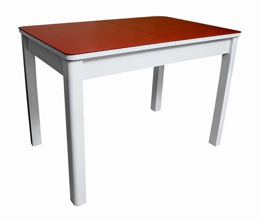 Кухонный раскладной стол Айсберг-01 СТ2, белое ЛДСП/стекло алое/прямые массив белый в Магнитогорске - изображение