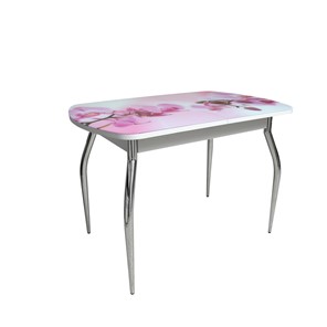 Кухонный стол раскладной ПГ-01СТФ белое/орхидея/хром фигурные в Копейске
