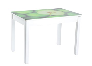 Стеклянный обеденный стол Айсберг-01 СТФ, белое лдсп/зеленые яблоки/40 прямые массив белые в Челябинске