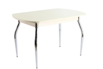 Обеденный стол ПГ-06 СТ1, дуб молочный/песочное стекло/35 хром гнутые металл в Миассе