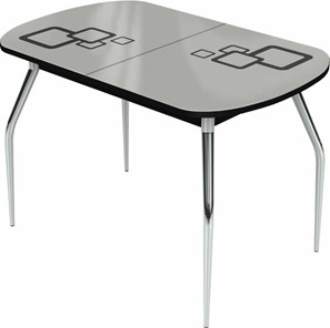 Раздвижной стол Ривьера мини хром №5, Рисунок квадро (стекло белое/черный/черный) в Миассе