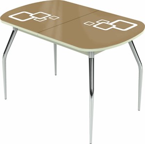 Обеденный раздвижной стол Ривьера мини хром №5, Рисунок квадро (стекло капучино/белый/белый) в Челябинске - предосмотр