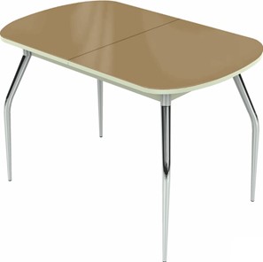 Обеденный раздвижной стол Ривьера исп.1 хром №5 (стекло капучино/белый) в Миассе